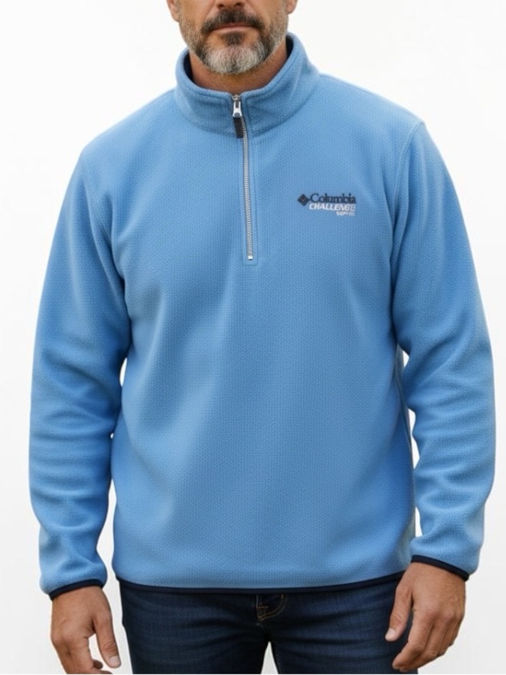 Vintage 90s Columbia Mens Sky Blue 1/4 Zip Fleece Pullover Challenger Series XL